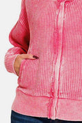 Zenana Washed Zip Up Hooded Jacket - Hovatok