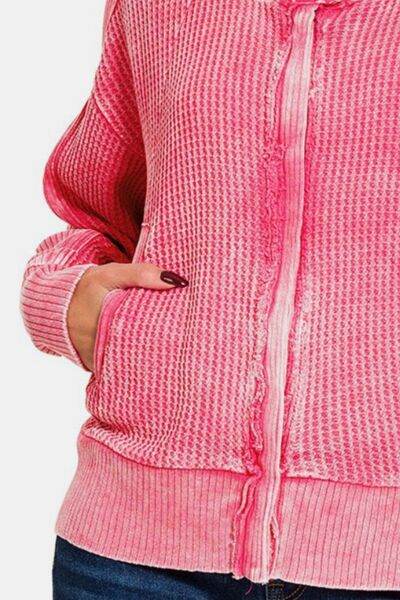 Zenana Washed Zip Up Hooded Jacket - Hovatok