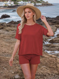 Round Neck Short Sleeve Top and Shorts Sweater Set - Hovatok