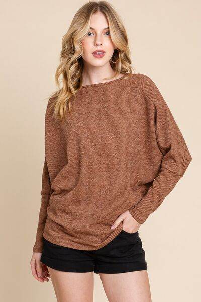 BOMBOM Drop Shoulder Long Sleeve Knit Top - Hovatok