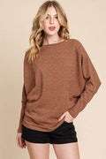 BOMBOM Drop Shoulder Long Sleeve Knit Top - Hovatok