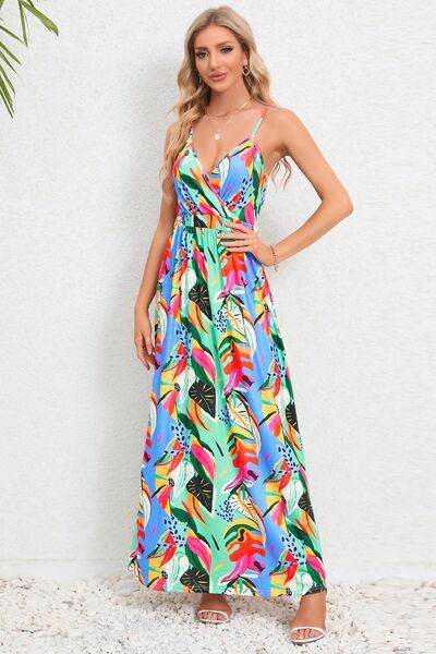Printed Surplice Maxi Cami Dress - Hovatok