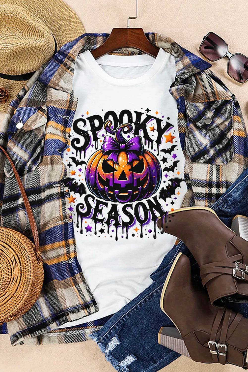 Full Size Jack-O'-Lantern Graphic Round Neck Short Sleeve T-Shirt - Hovatok