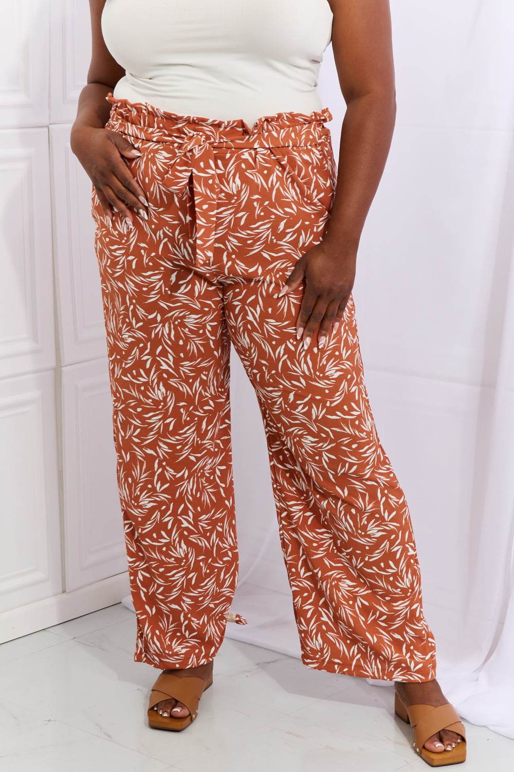 Heimish Right Angle Full Size Geometric Printed Pants in Red Orange - Hovatok