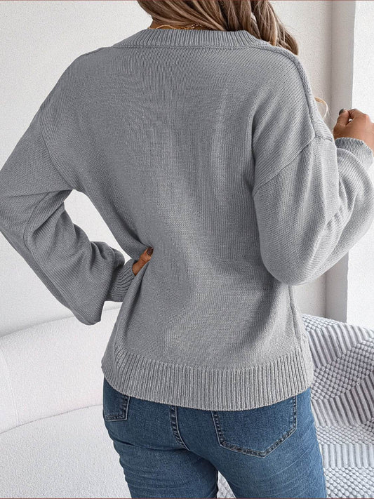Cable-Knit Buttoned V-Neck Sweater - Hovatok