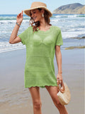 Openwork Round Neck Short Sleeve Cover-UP - Hovatok