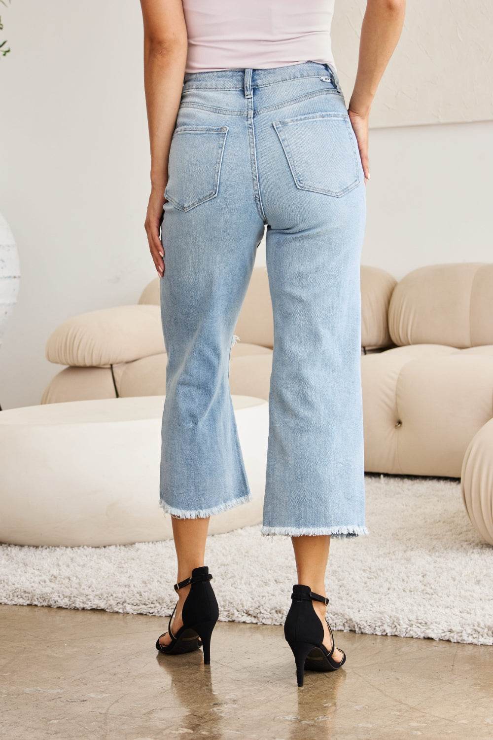 RFM Full Size Tummy Control High Waist Raw Hem Distressed Jeans - Hovatok