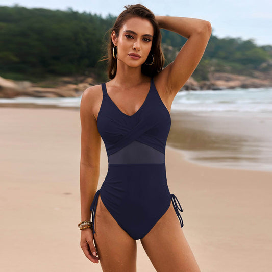 Drawstring Ruched V-Neck One-Piece Swimwear - Hovatok