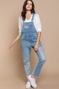 POL Front Chest Zipper Slim Leg Denim Overalls - Hovatok