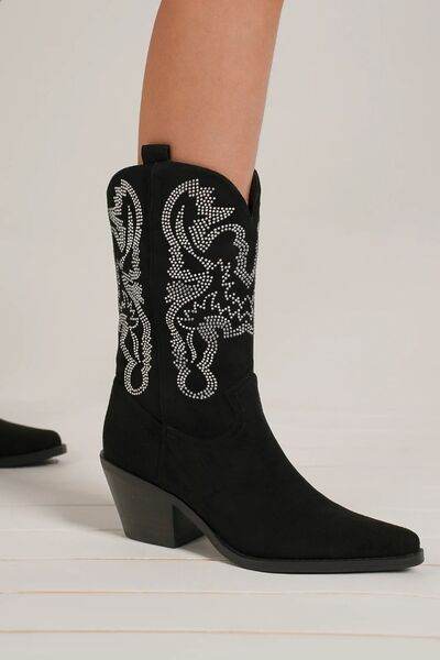 Beast Fashion Rhinestone Detail Point Toe Boots - Hovatok