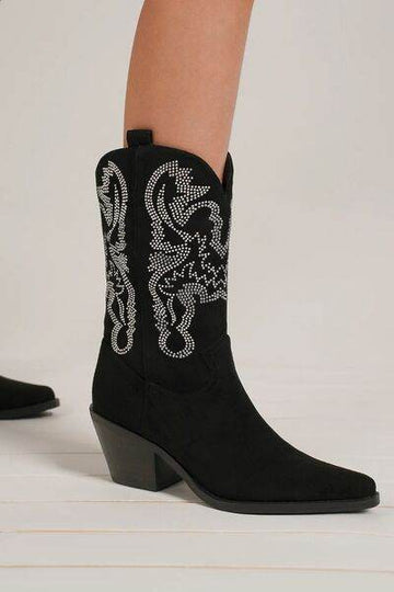 Beast Fashion Rhinestone Detail Point Toe Boots - Hovatok