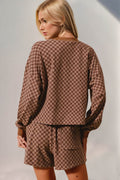 Double Take Checkered Half Button Top and Shorts Set - Hovatok