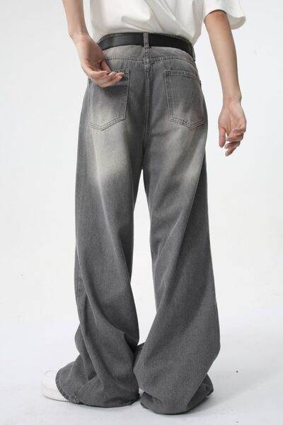 Distressed Wide Leg Jeans with Pockets - Hovatok