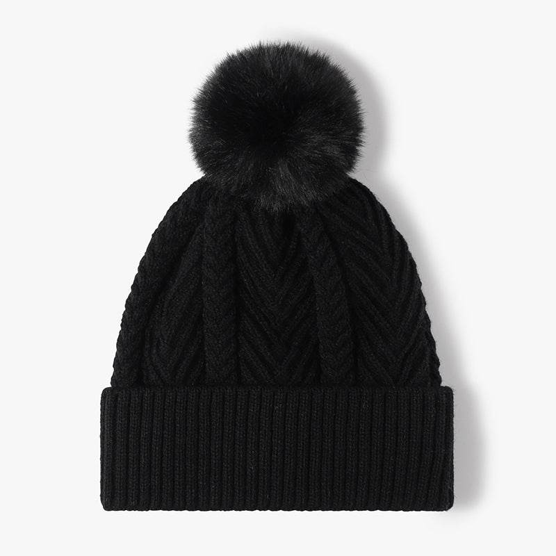 Cable Knit Solid Color Hat with Pompom - Hovatok