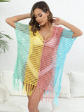 Fringe Color Block Scoop Neck Cover Up - Hovatok