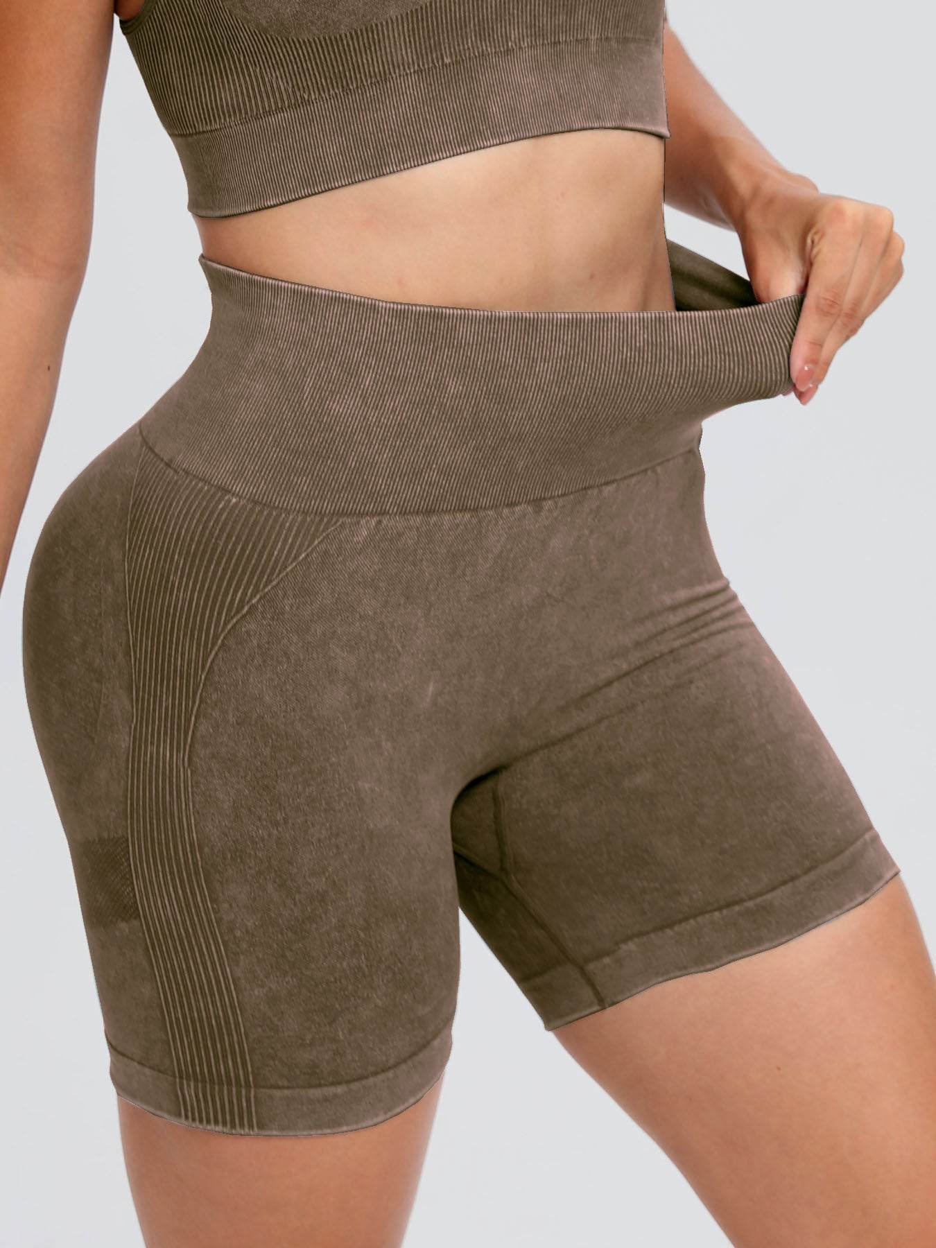Washed High Waist Active Shorts - Hovatok