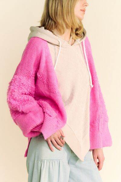 Davi & Dani Side Slit Open Front Long Sleeve Cardigan - Hovatok