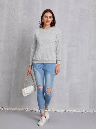 Round Neck Dropped Shoulder Sweatshirt - Hovatok