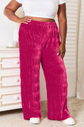 Double Take Full Size High Waist Tiered Shirring Velvet Wide Leg Pants - Hovatok
