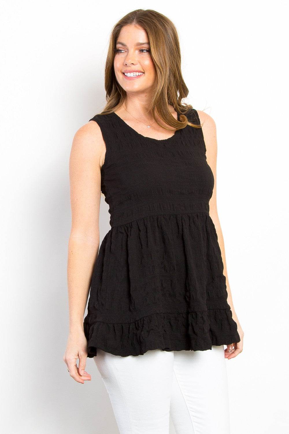 Be Stage Ruffled Sleeveless Babydoll Top - Hovatok