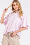Mittoshop Button Down Striped Puff Sleeve Shirt - Hovatok
