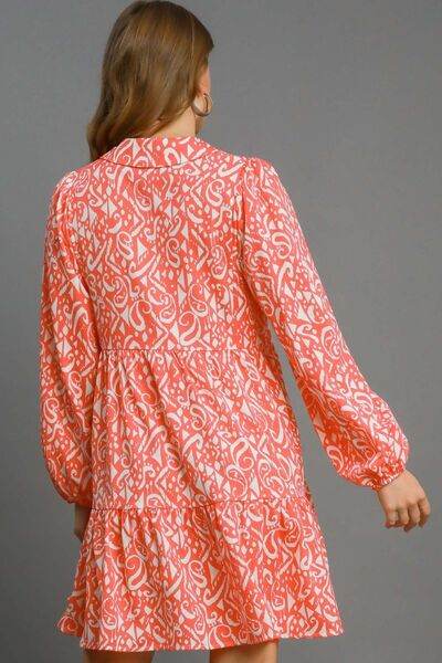 Umgee Full Size Two Tone Print Balloon Sleeve Tiered Dress Plus Size - Hovatok