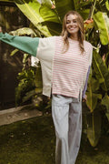 BiBi Exposed Seam Slit Striped Round Neck T-Shirt - Hovatok