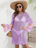 Openwork Contrast Long Sleeve Cover-Up - Hovatok