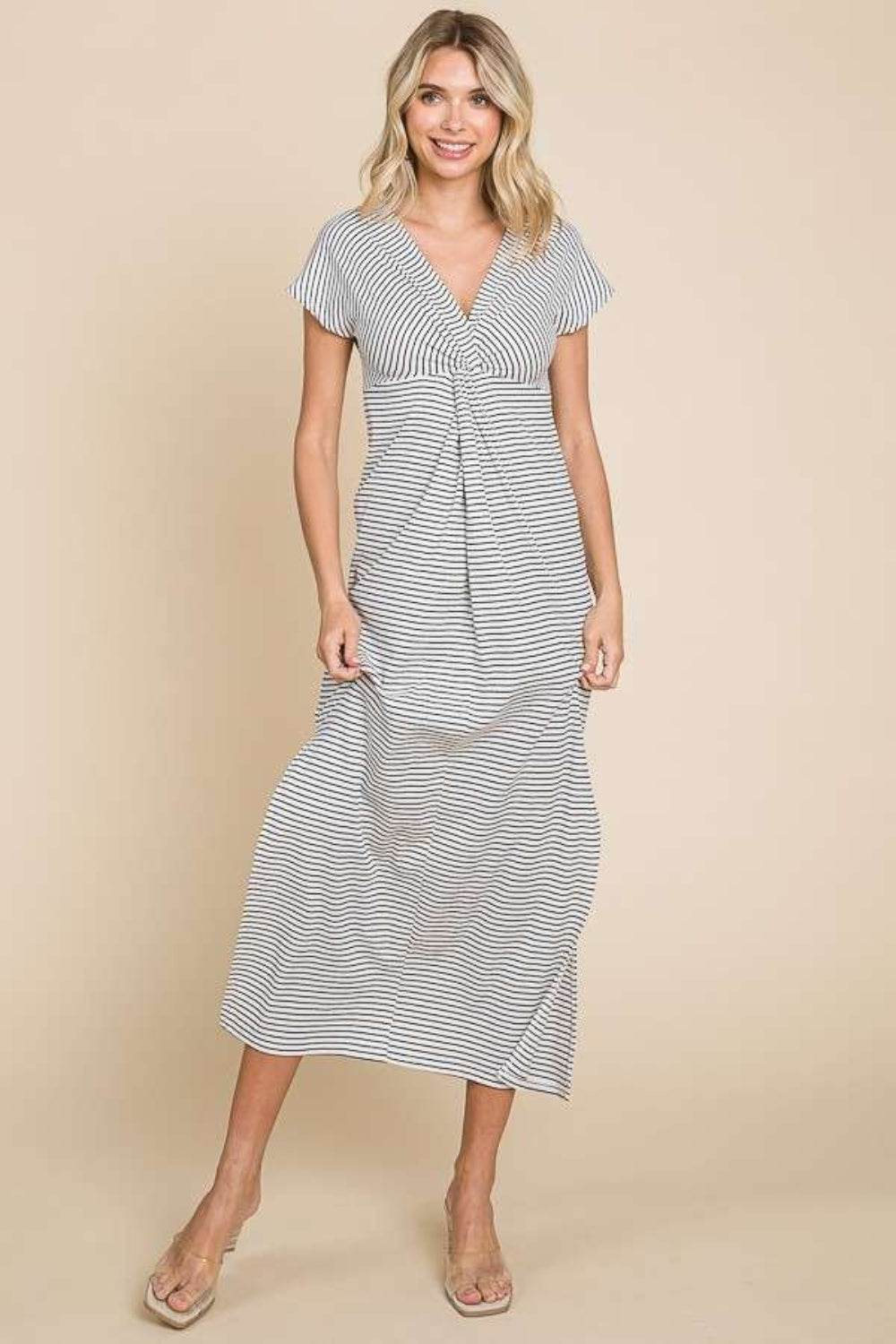 Culture Code Full Size Striped Twisted Detail Dress - Hovatok