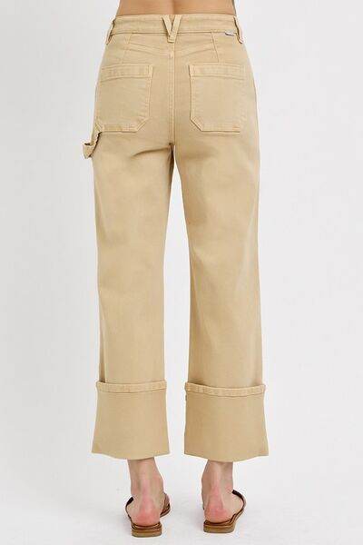 RISEN Full Size High Rise Wide Straight Cuffed Patch Jeans Plus Size - Hovatok