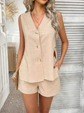 Devine Button Down V-Neck Tank and Shorts Set - Hovatok