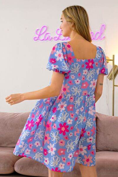 BiBi Floral Puff Sleeve Mini Dress - Hovatok