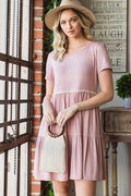 Heimish Full Size Solid Mini Tiered Dress with Pompom Lace Plus Size - Hovatok