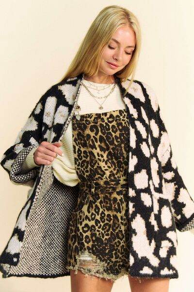 Davi & Dani Leopard Open Front Long Sleeve Cardigan - Hovatok