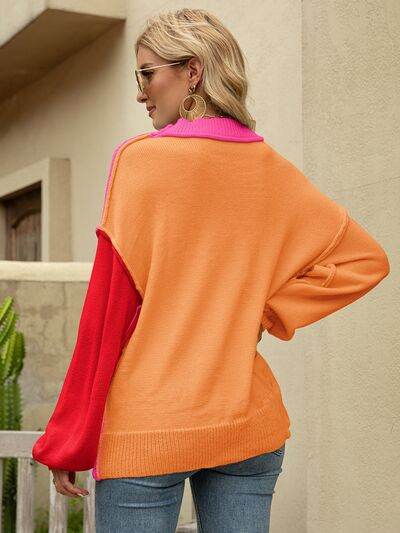 Angel Wings Color Block Dropped Shoulder Sweater - Hovatok