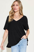 Basic Bae Full Size Bamboo Slit V-Neck Short Sleeve T-Shirt - Hovatok
