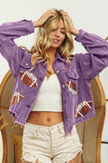 BiBi Football Sequin Embroidery Washed Corduroy Jacket - Hovatok