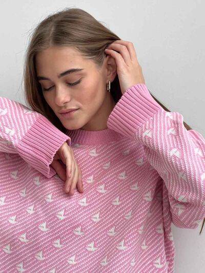 Contrast Round Neck Long Sleeve Sweater - Hovatok