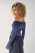 Double Take Ribbed Off-Shoulder Zip Up Long Sleeve Cardigan - Hovatok