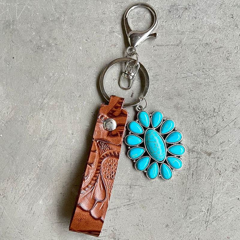 Turquoise Genuine Leather Key Chain - Hovatok