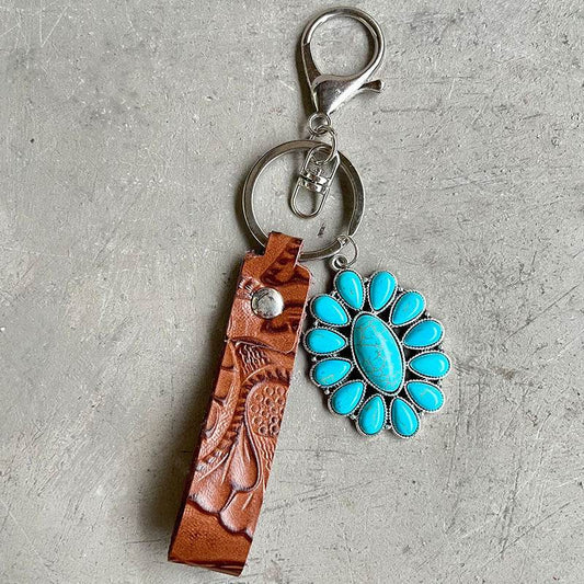 Turquoise Genuine Leather Key Chain - Hovatok