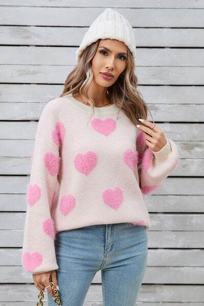 Angel Wings Heart Dropped Shoulder Long Sleeve Sweater - Hovatok