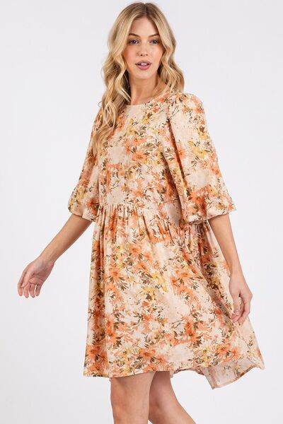 Mittoshop Flower Print Linen Blend Babydoll Mini Dress - Hovatok