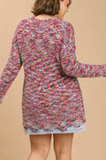 Umgee Full Size Distressed Hem Multicolored Round Neck Knit Tunic Dress Plus Size - Hovatok