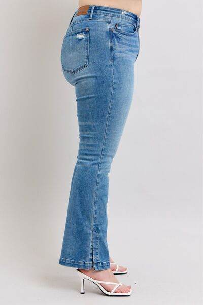 Judy Blue HW Tummy Control Vintage Wash Side Slit Slim Boot Jeans - Hovatok