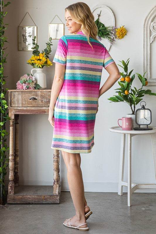 Heimish Full Size Striped Short Sleeve Mini Tee Dress Plus Size - Hovatok