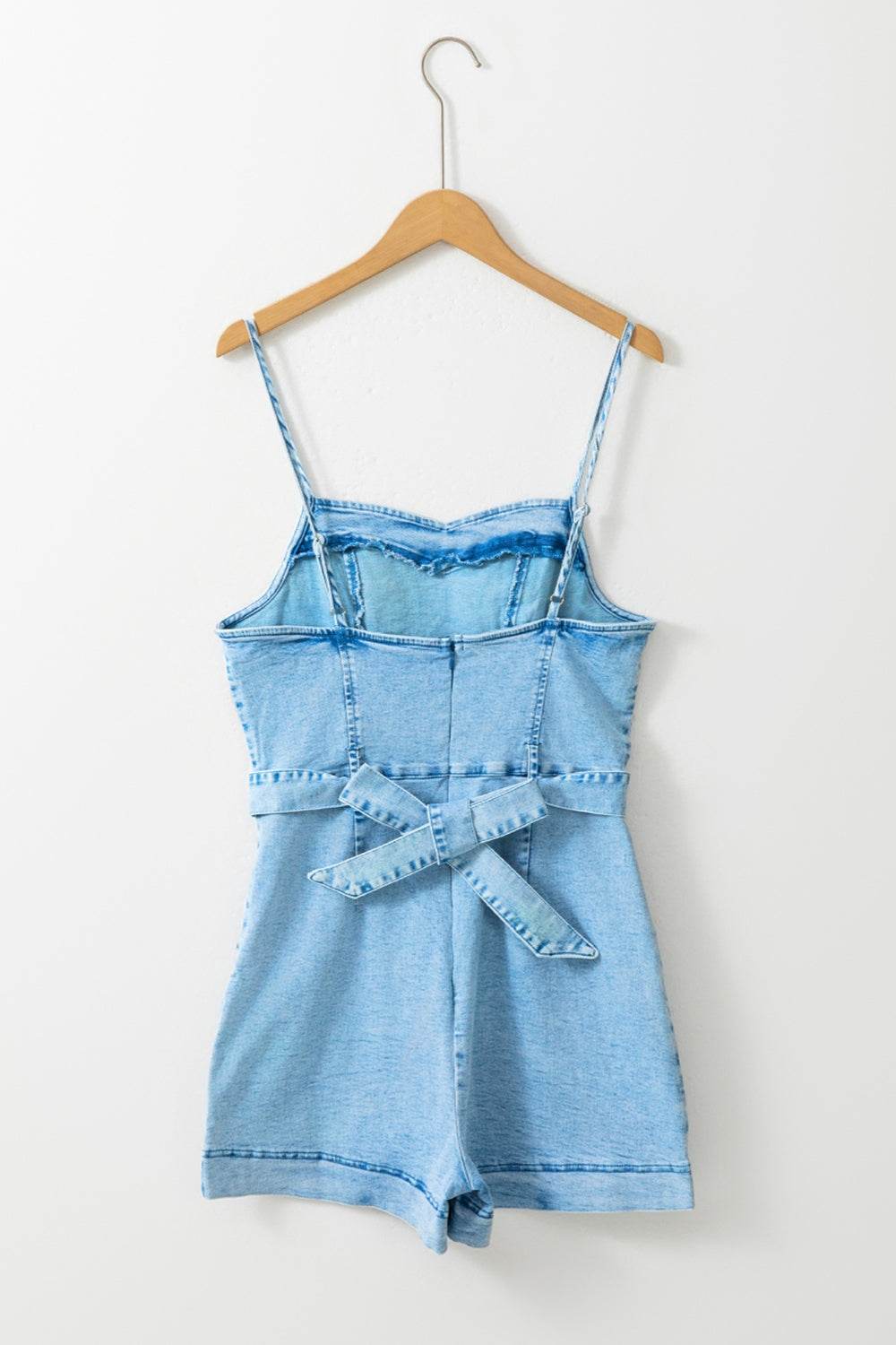 Tied Spaghetti Strap Denim Romper - Hovatok
