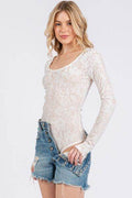Ces Femme Velvet Floral Long Sleeve Bodysuit - Hovatok