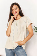Double Take Crochet Buttoned Short Sleeves Top - Hovatok
