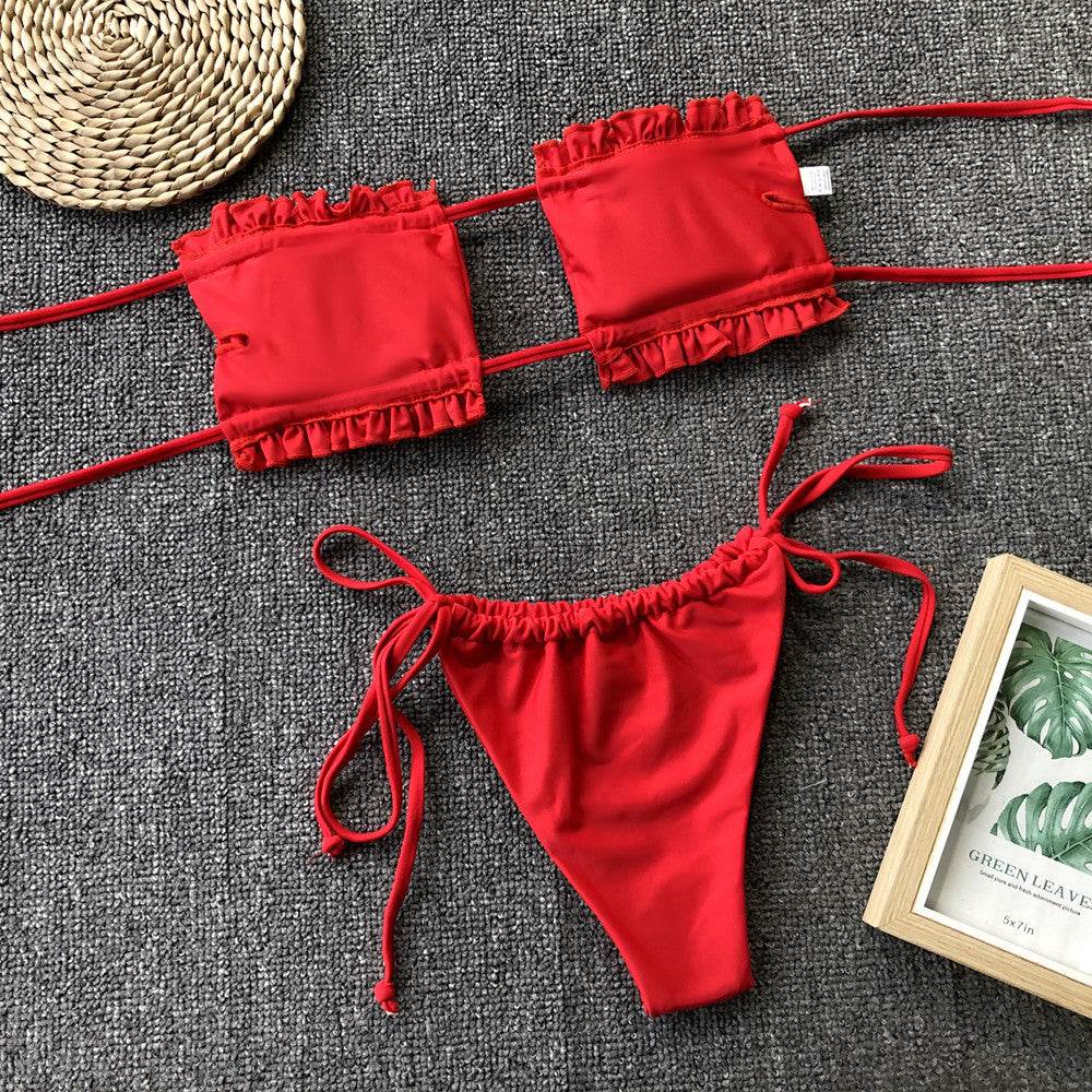 Frill Trim Ruched Bikini Set - Hovatok
